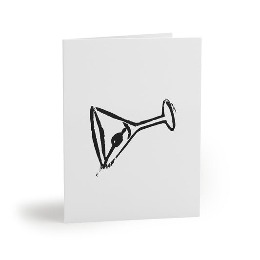 Martini Sketch Greeting Cards — Blank Cocktail Note Cards (8/16/24 pcs)