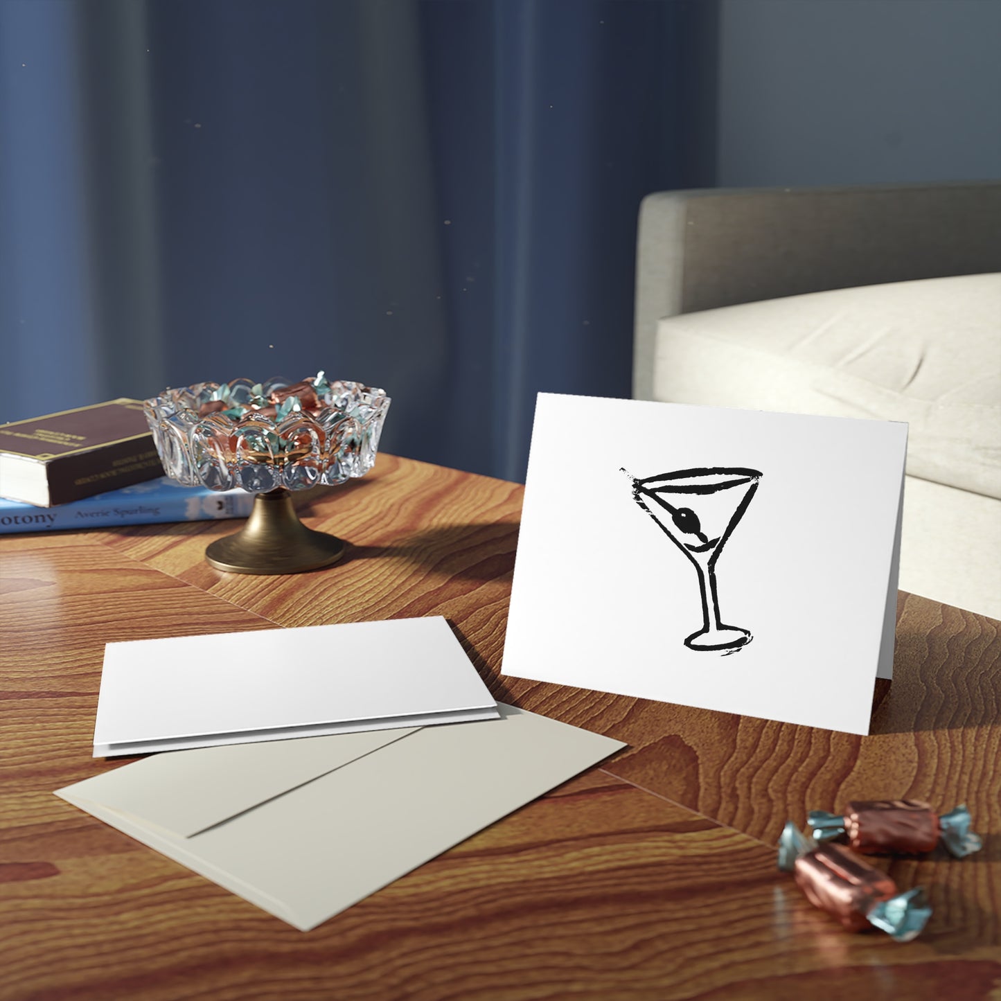 Martini Sketch Greeting Cards — Blank Cocktail Note Cards (8/16/24 pcs)
